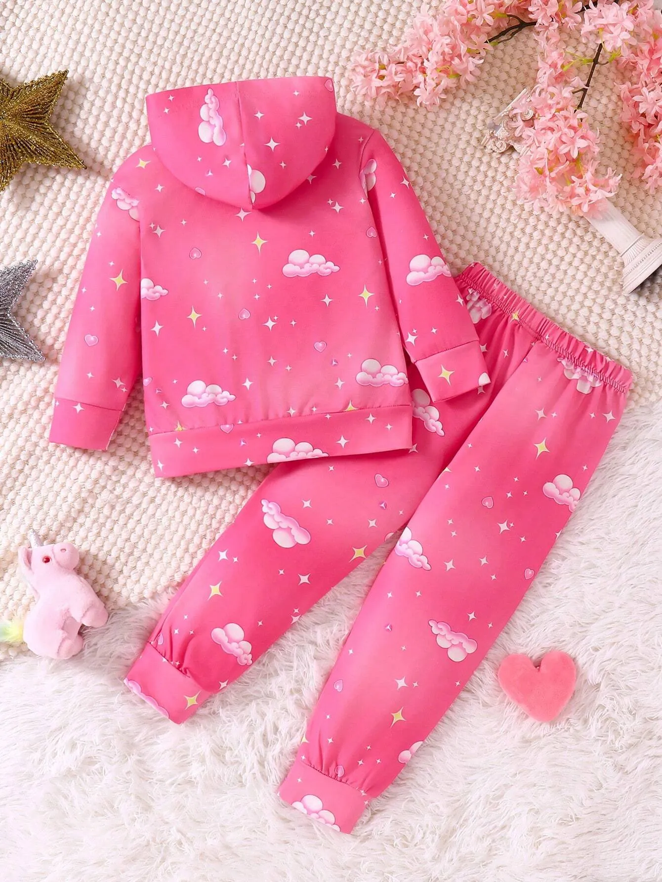 2pcs Girls Unicorn Digital Print Zip-Up Jacket And Pants Set