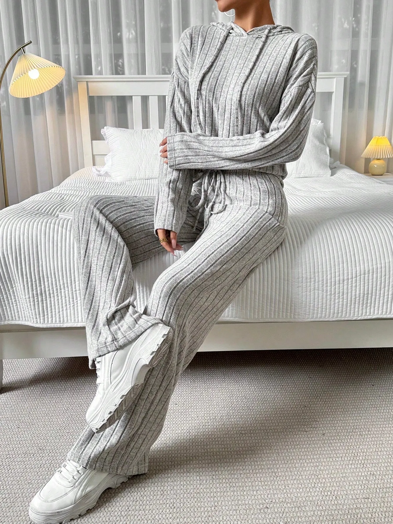 2pcs Hooded Long Sleeve Top And Pants Set