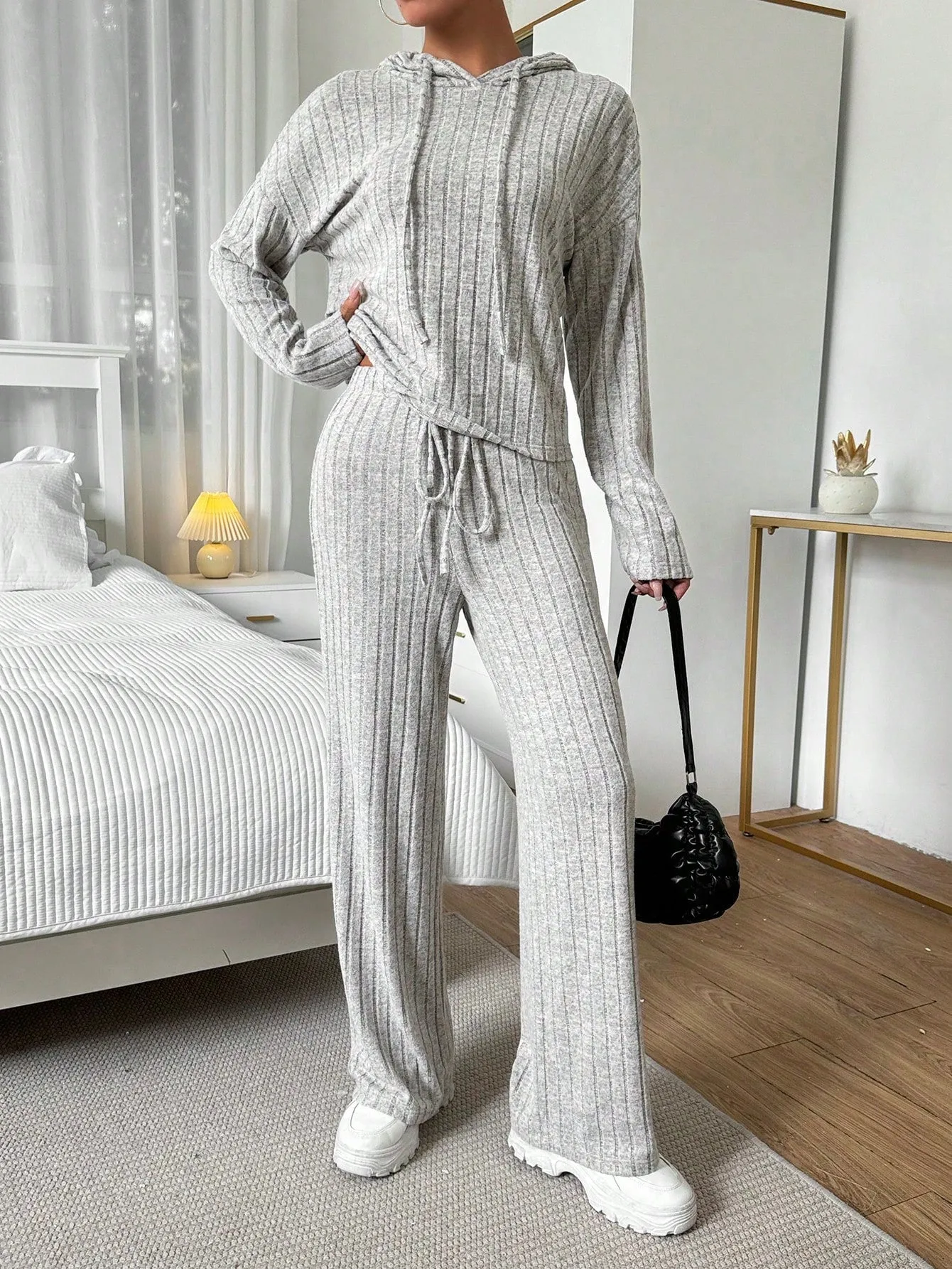 2pcs Hooded Long Sleeve Top And Pants Set