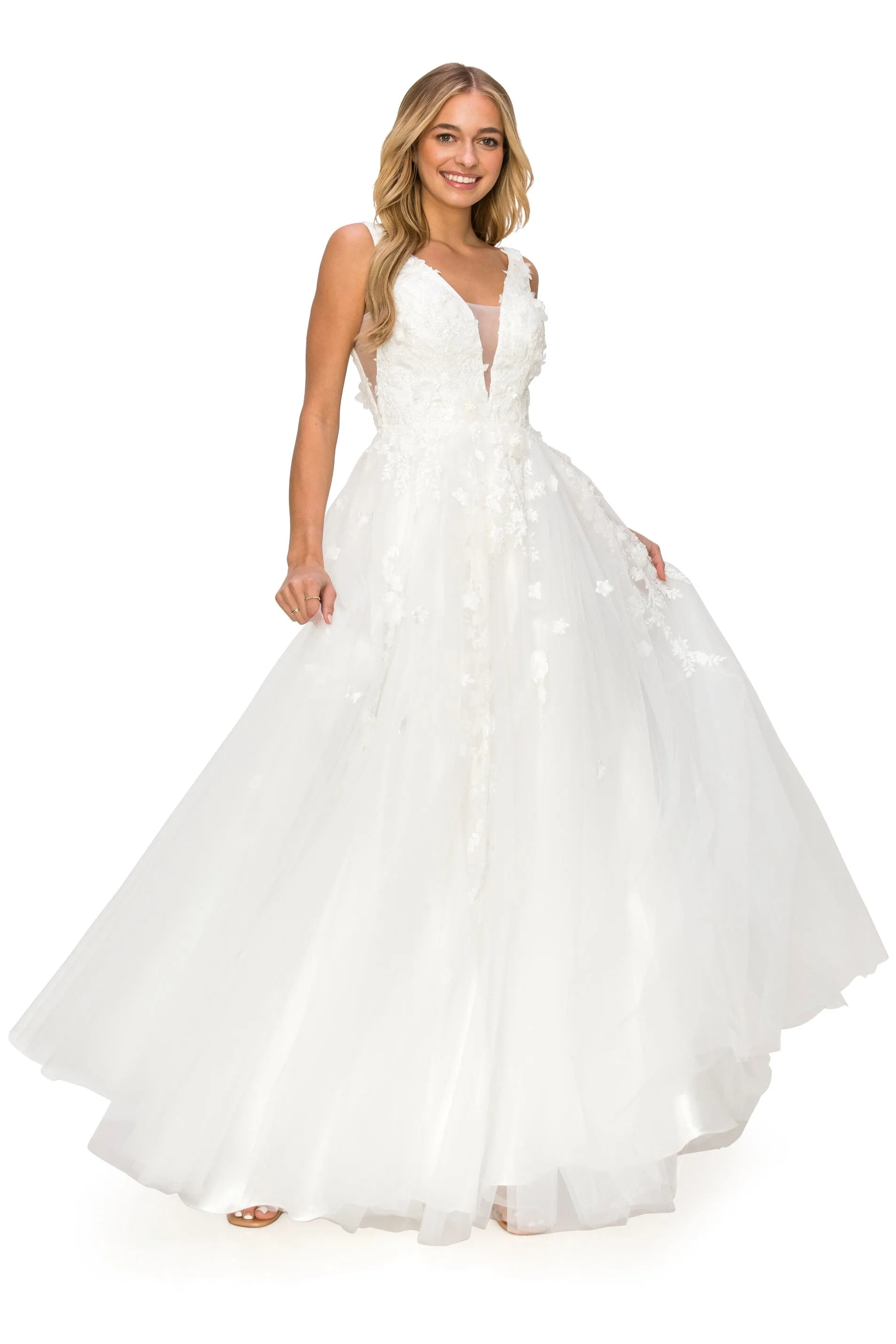 3D Floral V-Neck Tulle Gown by Cinderella Couture 8040J