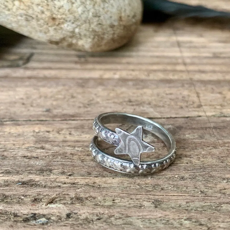 Adjustable sterling silver shooting star ring. Made to order