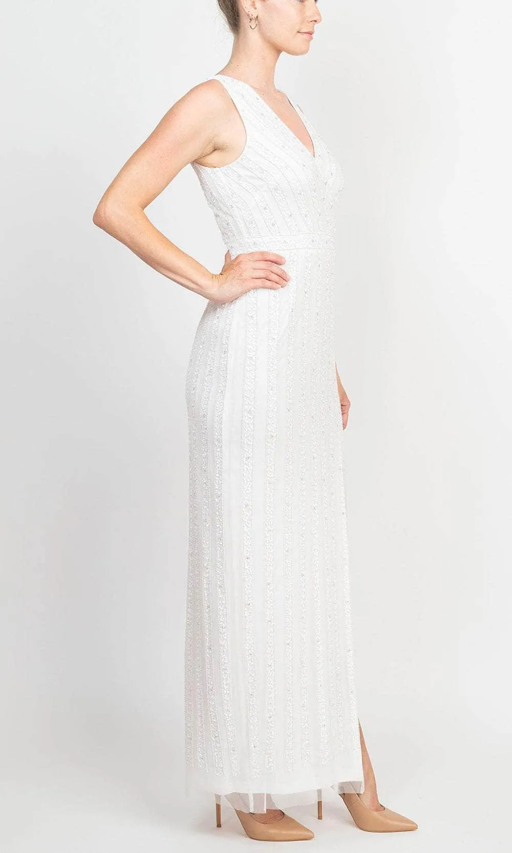 Adrianna Papell AP1E208752 - Beaded Sheath Evening Dress with Slit