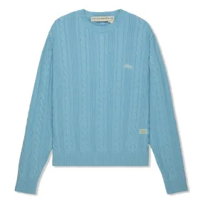 Advisory Board Crystals Abc. 123. Cableknit Crewneck (Angelite Blue)