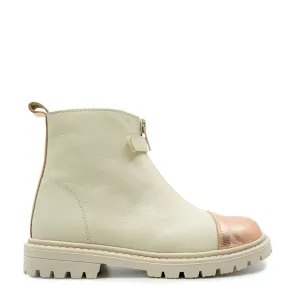 Andanines Cream and Rose Gold Zipper Boot