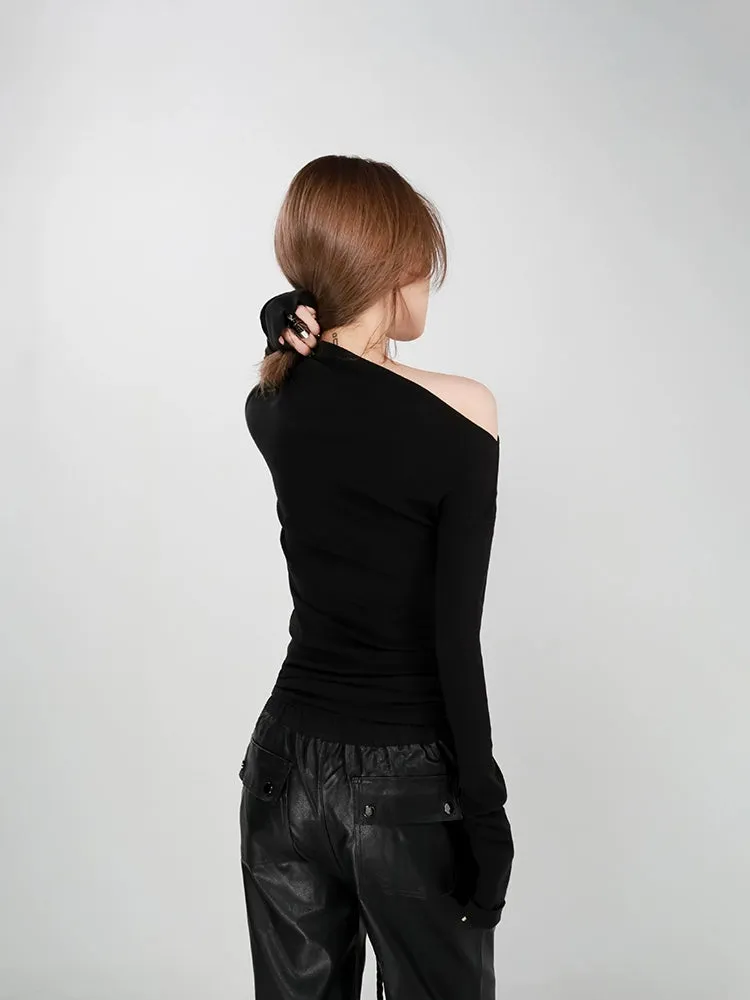 Asymmetrical Neckline Long Sleeve Top