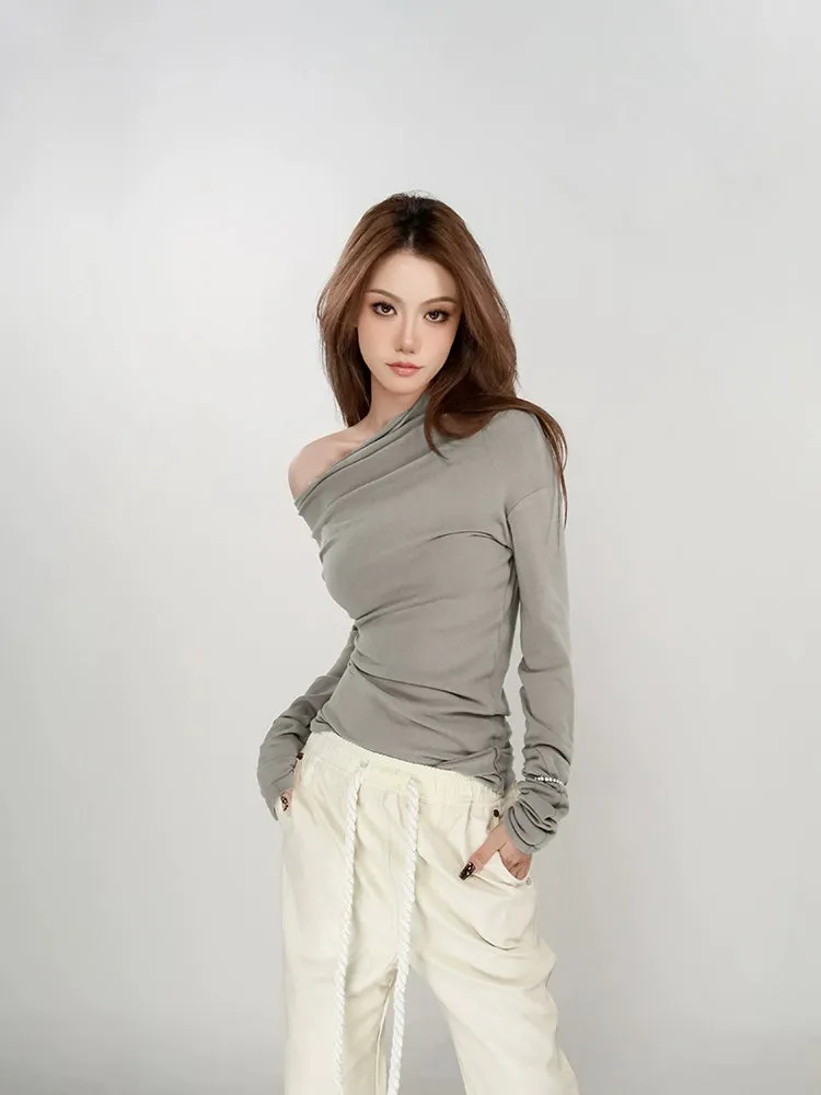 Asymmetrical Neckline Long Sleeve Top