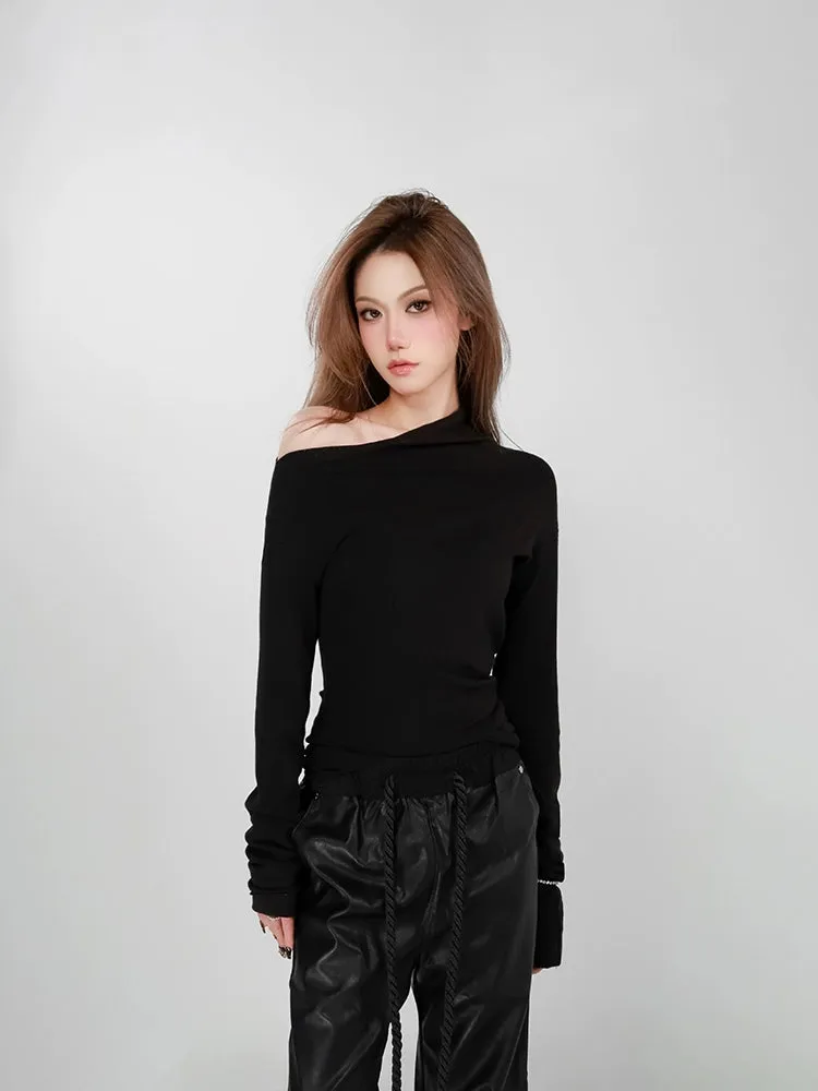 Asymmetrical Neckline Long Sleeve Top