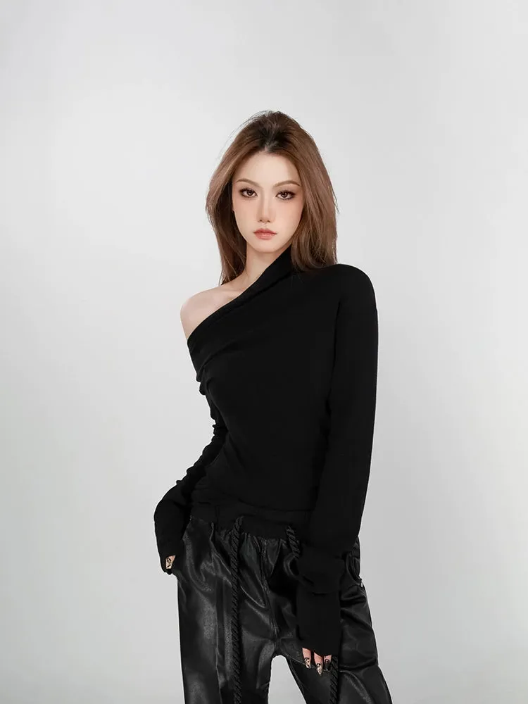 Asymmetrical Neckline Long Sleeve Top