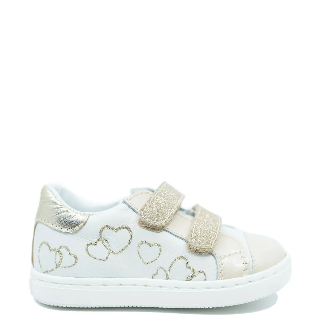 Beberlis White and Gold Heart Baby Sneaker