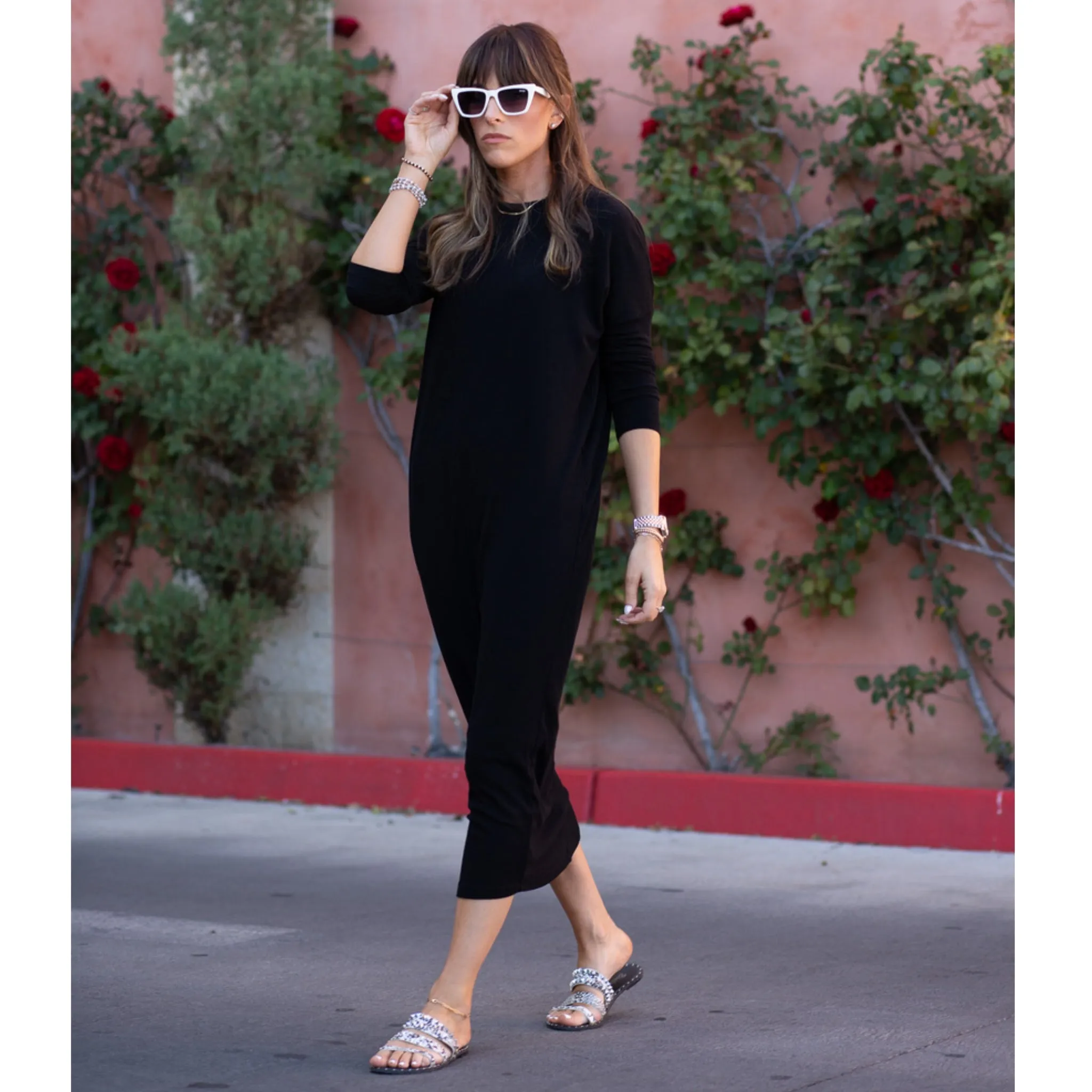 Black Dolman Sleeve Rib Maxi Dress By Adina LV