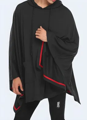 Black Hooded Poncho With Pockets