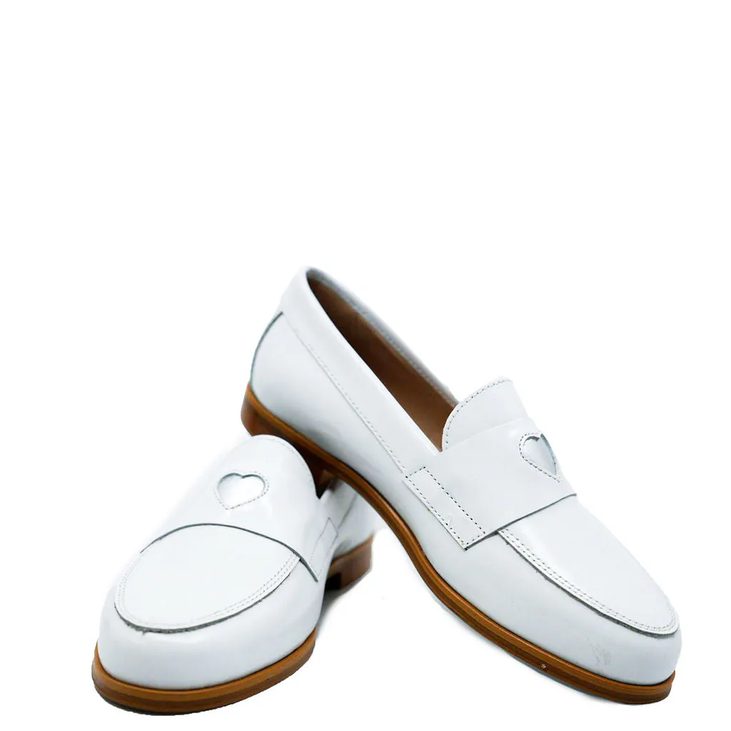 Blublonc White and Silver Heart Loafer