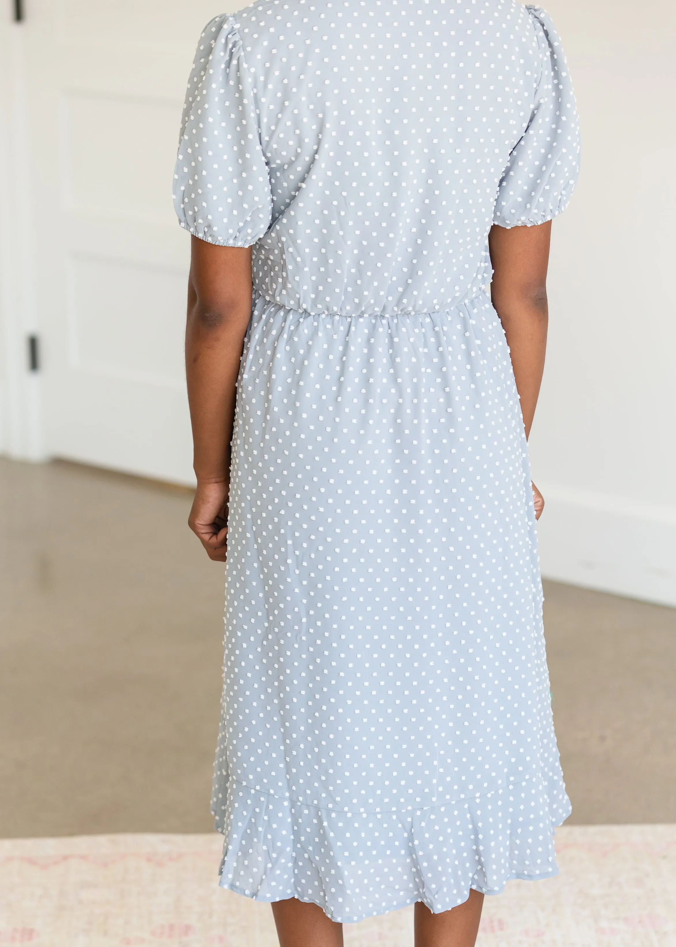 Blue V-Neck Polka Dot Midi Dress - FINAL SALE