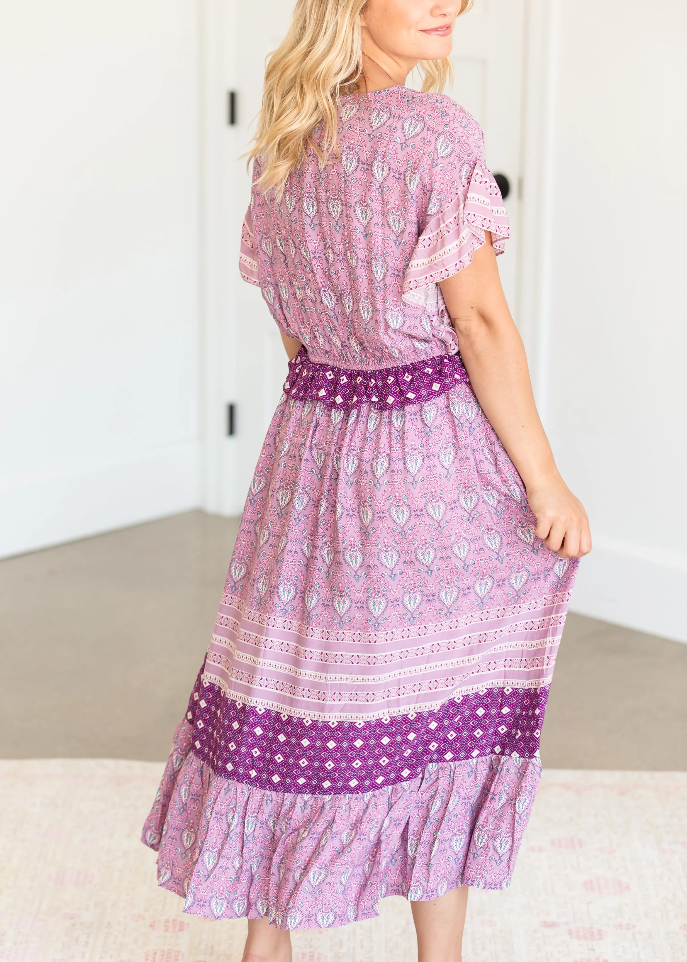 Boho Print Ruffled Midi Dress - FINAL SALE