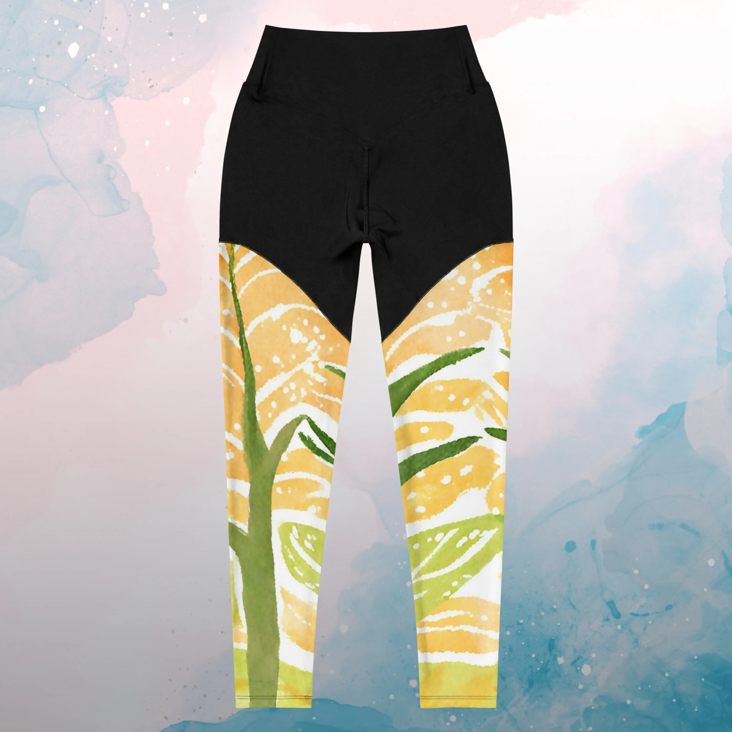 Bold Print Sports Leggings with Tall Yellow Flowers for the Adventurous Fitness Buff