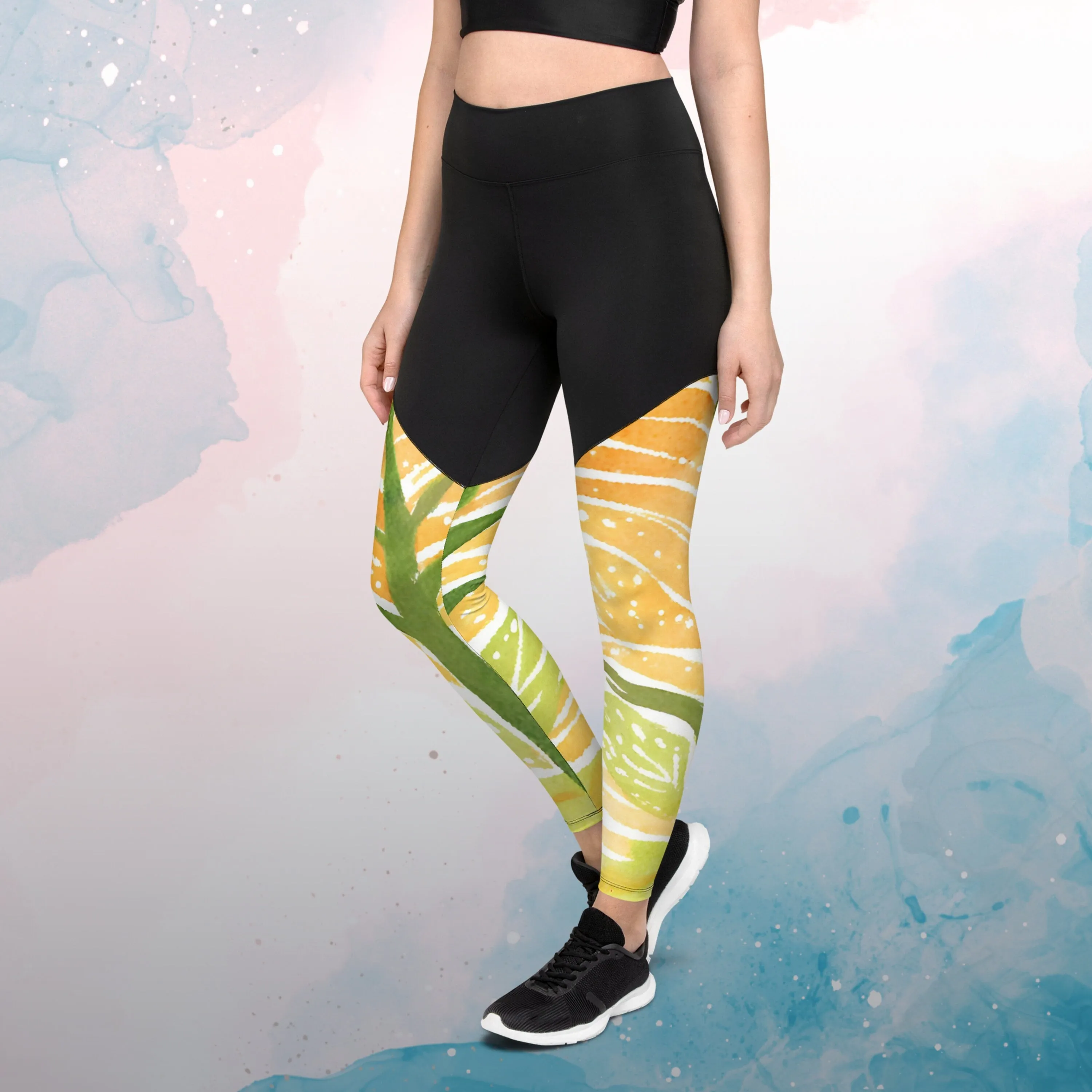 Bold Print Sports Leggings with Tall Yellow Flowers for the Adventurous Fitness Buff