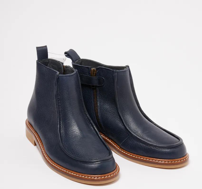 Bonpoint Navy Leather Zipper Boot