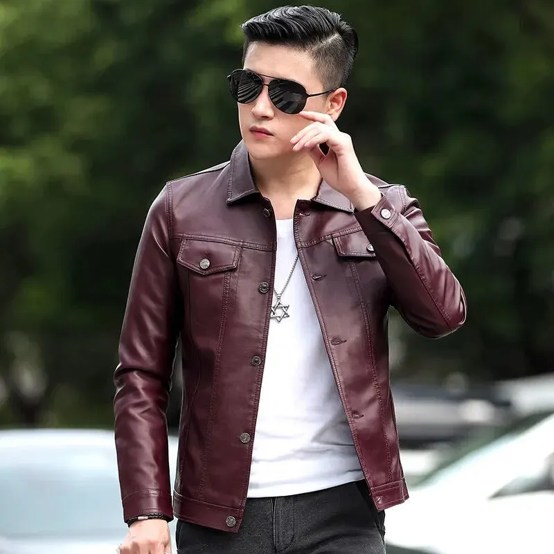 Brand New leather jacket for men leather jacket casual jacket slim fit handsome youth Leather Coat mens