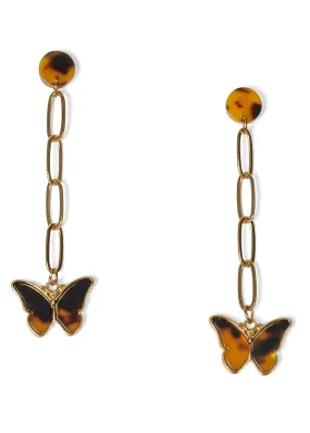 Butterfly Chain Earrings  - Gold Multi