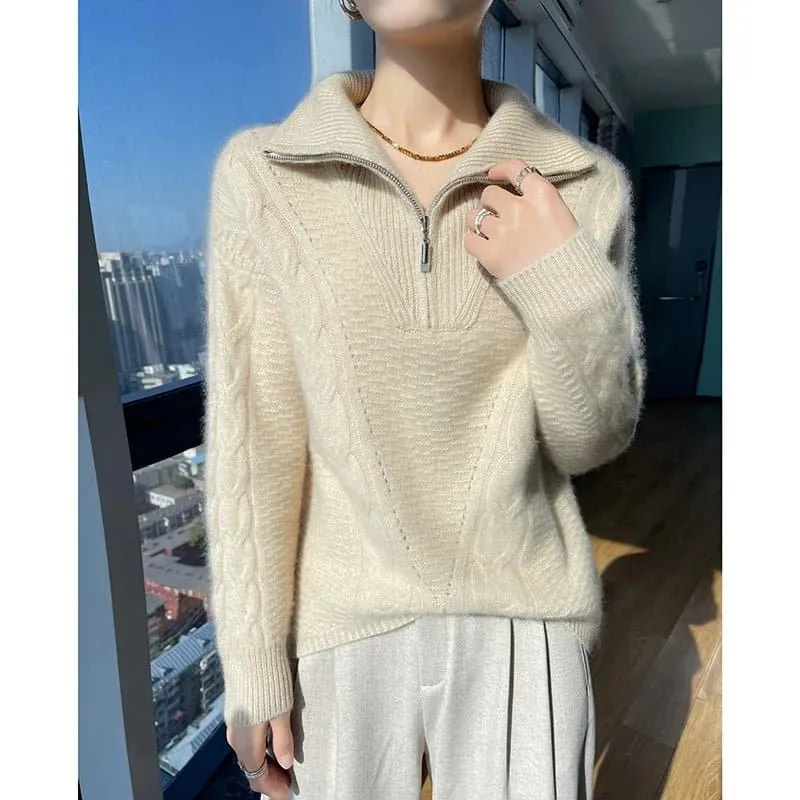 Casual Wool Pullovers with Stand-Up Collar & Zipper Closure