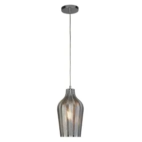 Chevron 1 Light Chrome Ceiling Pendant - Smoked Ribbed Glass