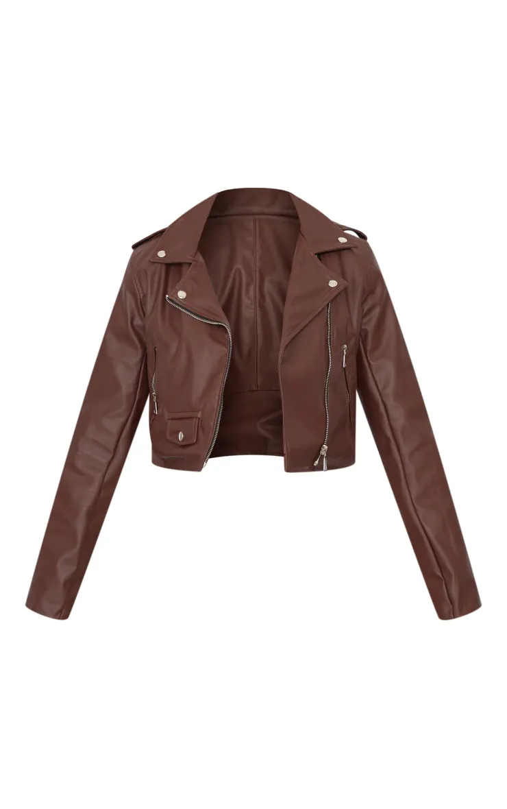 CHOCOLATE BASIC FAUX LEATHER BIKER JACKET