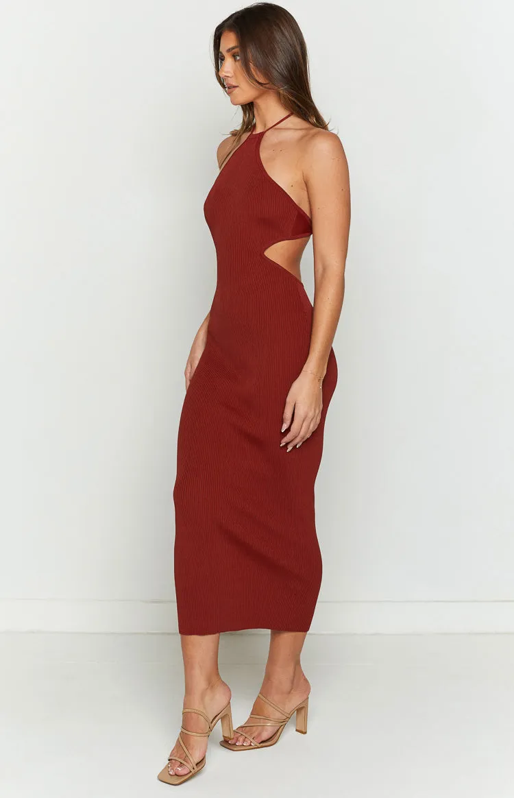 Christina Rust Halter Rib Maxi Dress