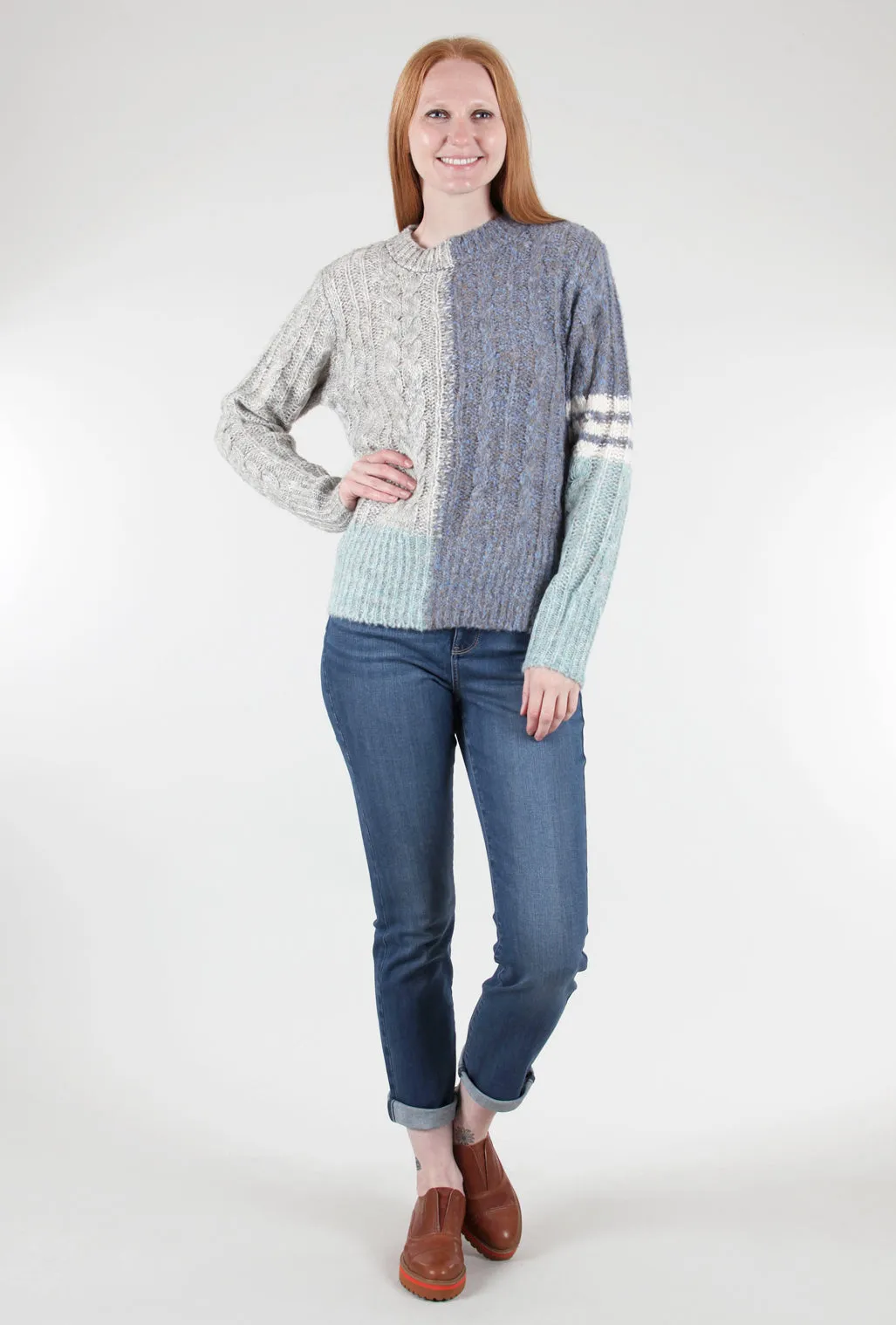 Color-Block Crew Sweater, Blue Multi