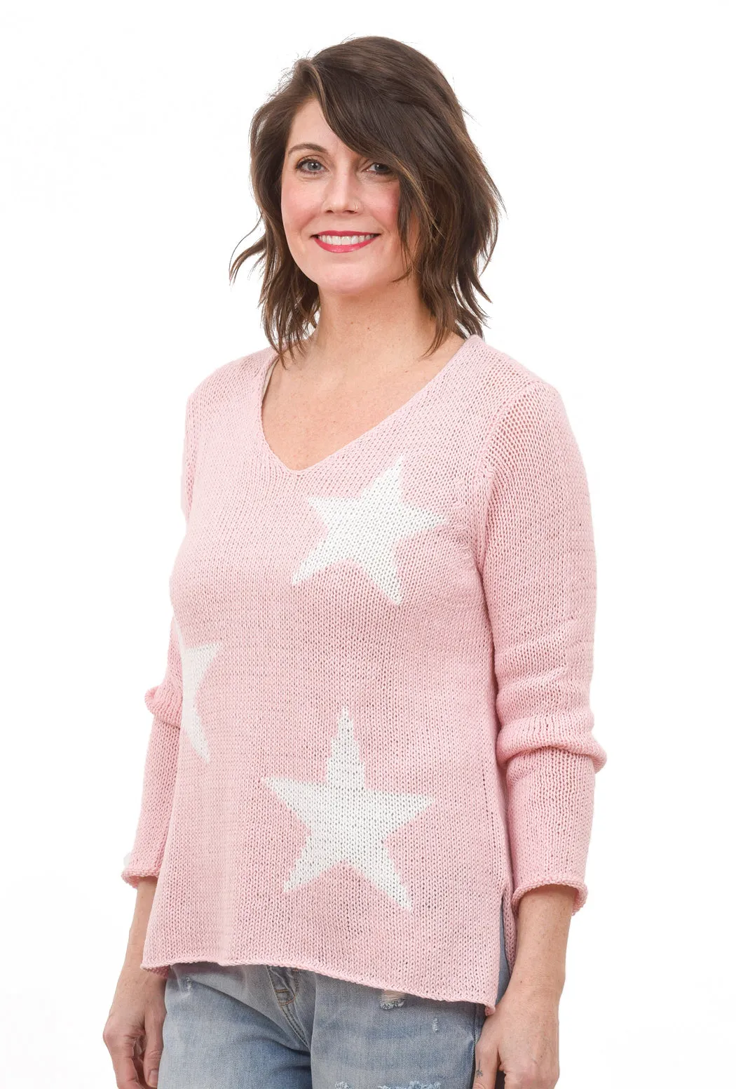 Cotton Hailey Star V Sweater, Pink