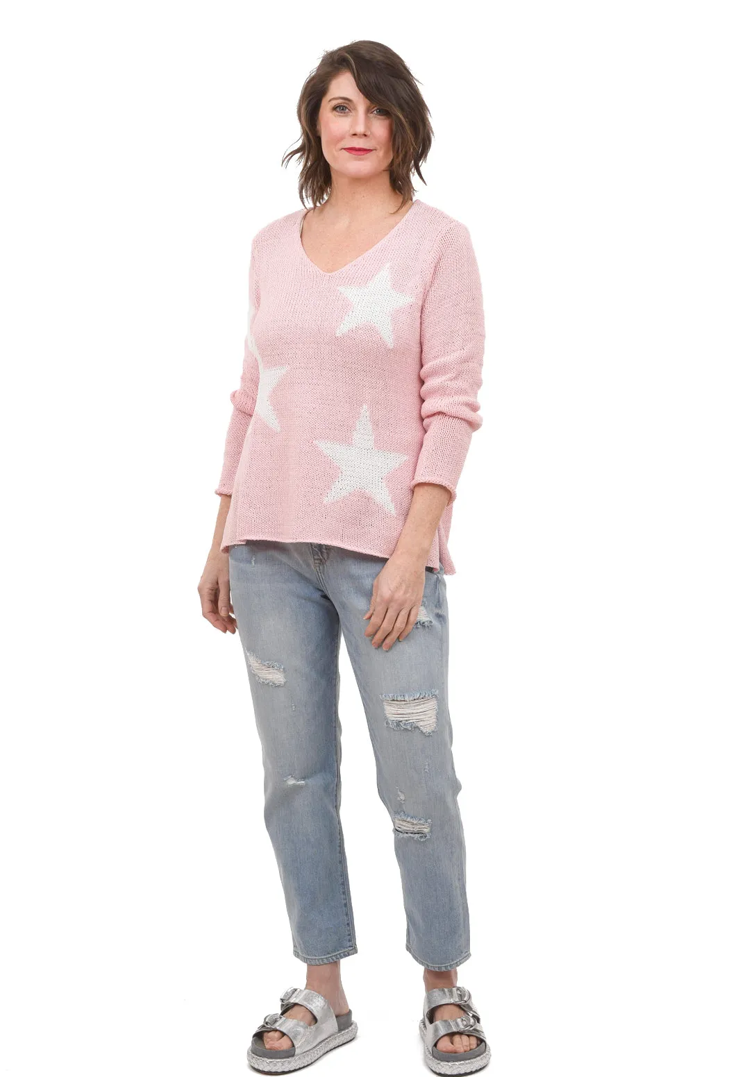 Cotton Hailey Star V Sweater, Pink