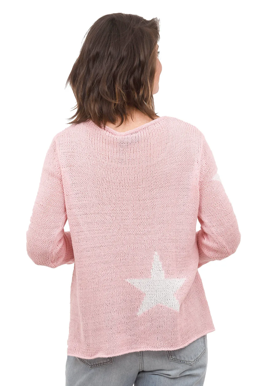 Cotton Hailey Star V Sweater, Pink