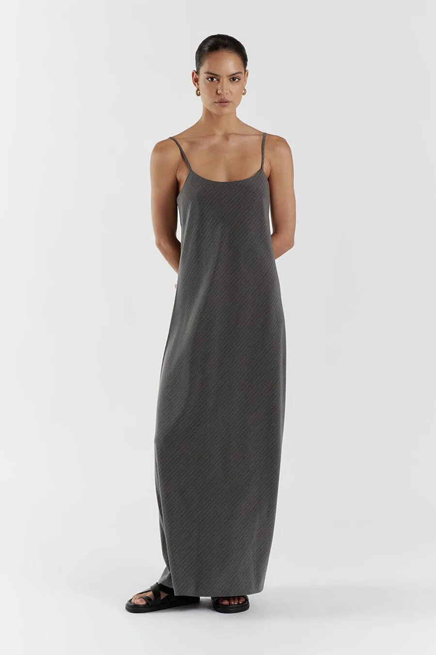 DIEGO GREY PINSTRIPE MAXI DRESS