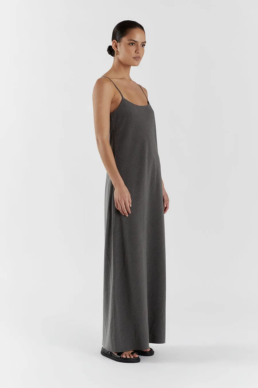 DIEGO GREY PINSTRIPE MAXI DRESS