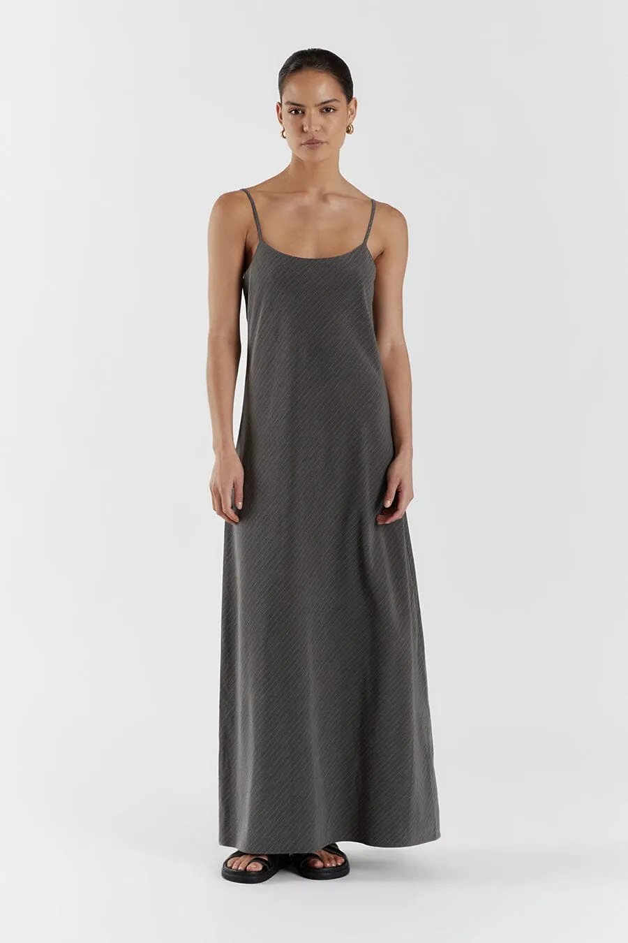 DIEGO GREY PINSTRIPE MAXI DRESS