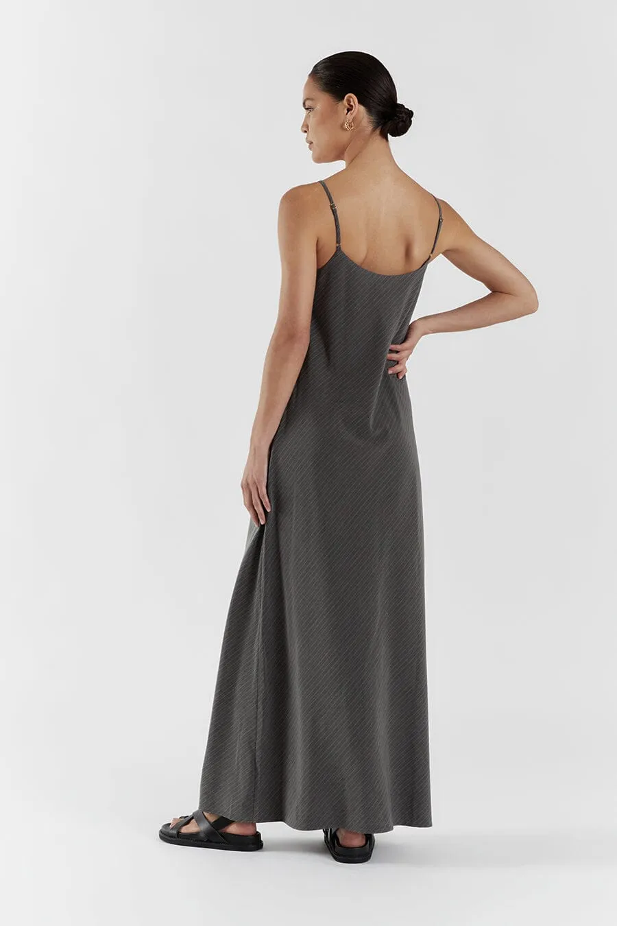 DIEGO GREY PINSTRIPE MAXI DRESS