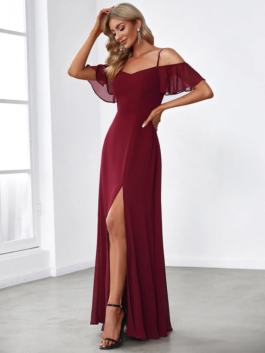 DOROTHY OFF-SHOULDER SPLIT V-NECK EVENING DRESS