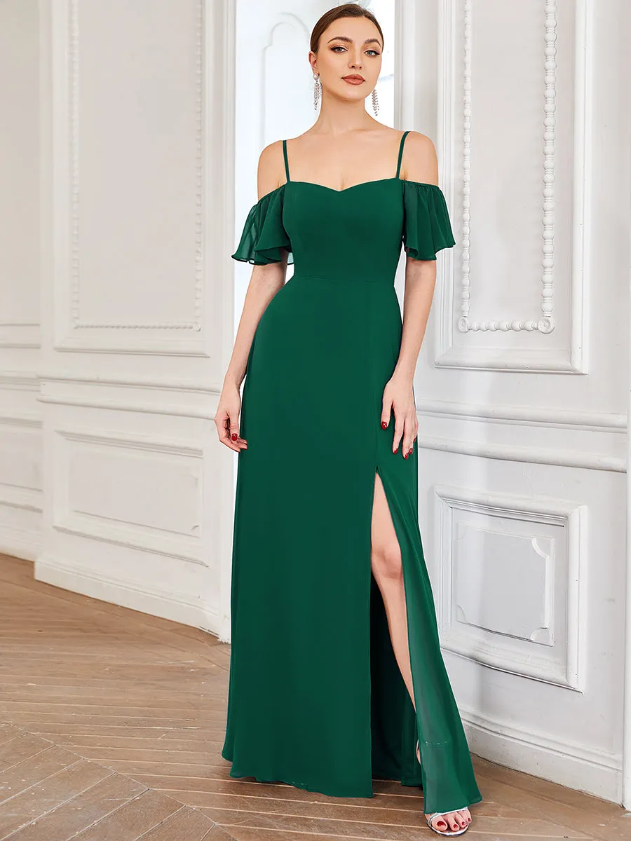 DOROTHY OFF-SHOULDER SPLIT V-NECK EVENING DRESS