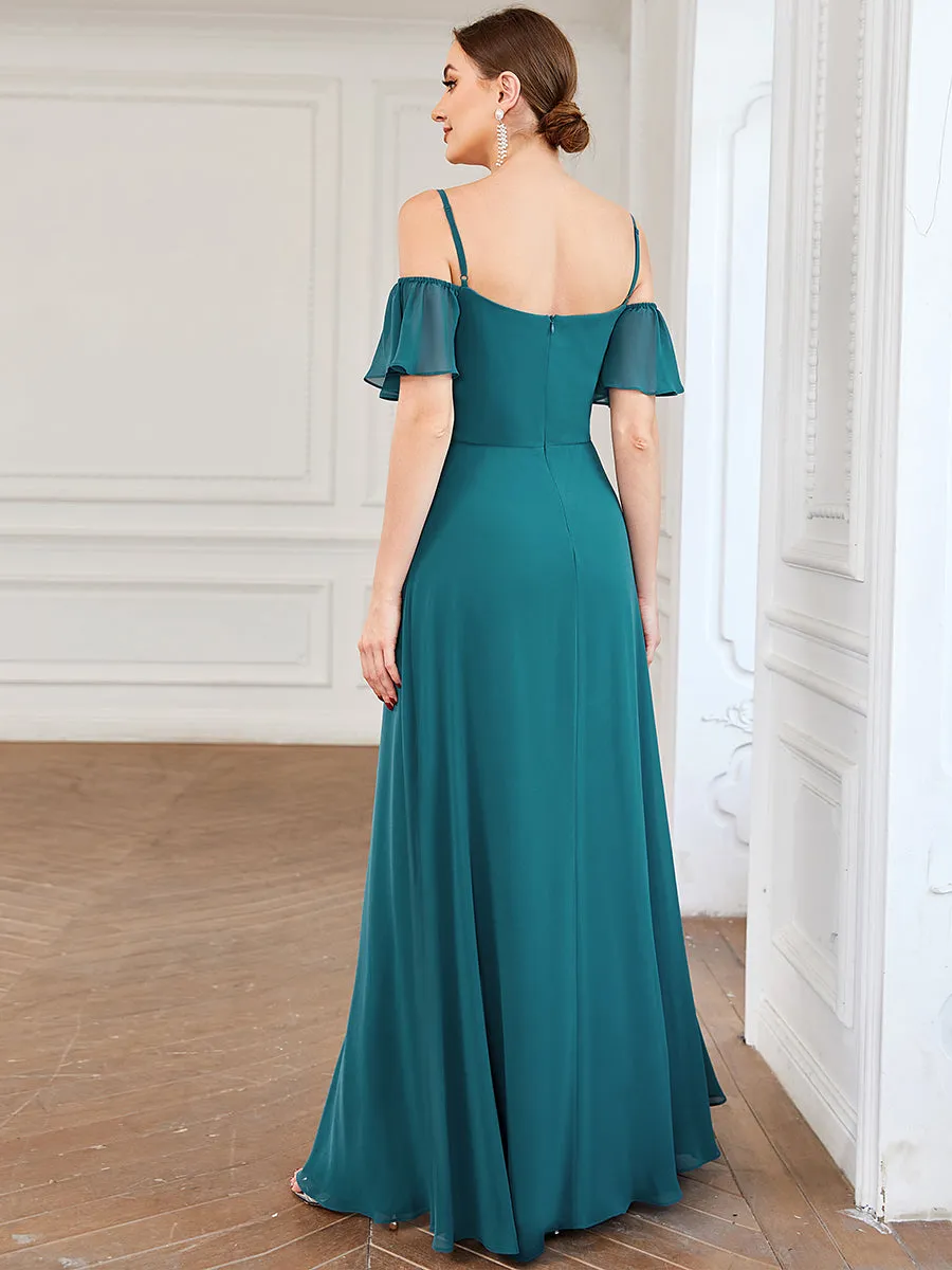 DOROTHY OFF-SHOULDER SPLIT V-NECK EVENING DRESS