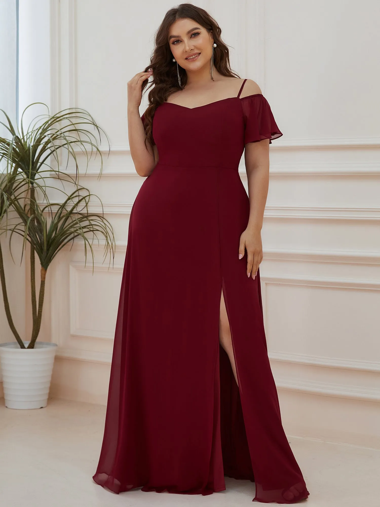 DOROTHY OFF-SHOULDER SPLIT V-NECK EVENING DRESS