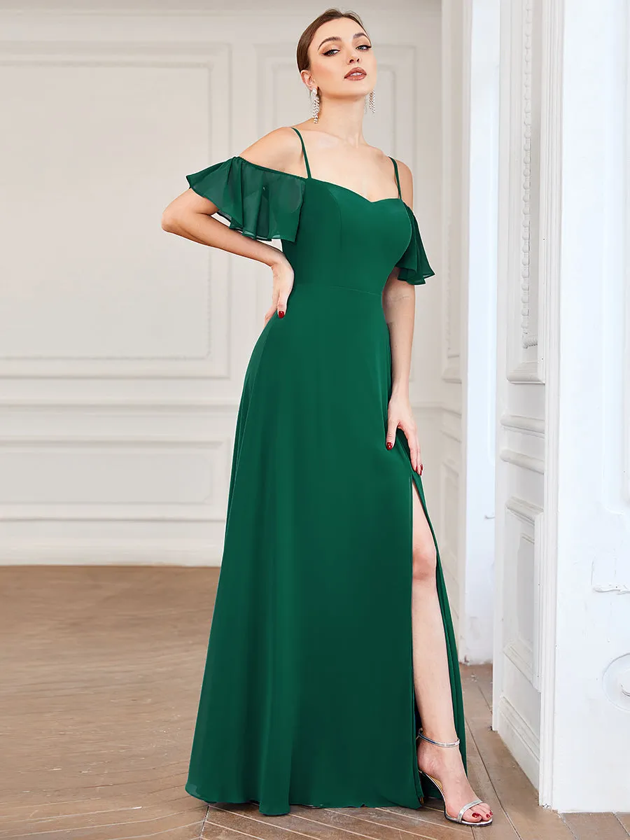 DOROTHY OFF-SHOULDER SPLIT V-NECK EVENING DRESS