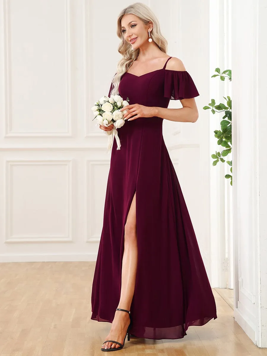 DOROTHY OFF-SHOULDER SPLIT V-NECK EVENING DRESS