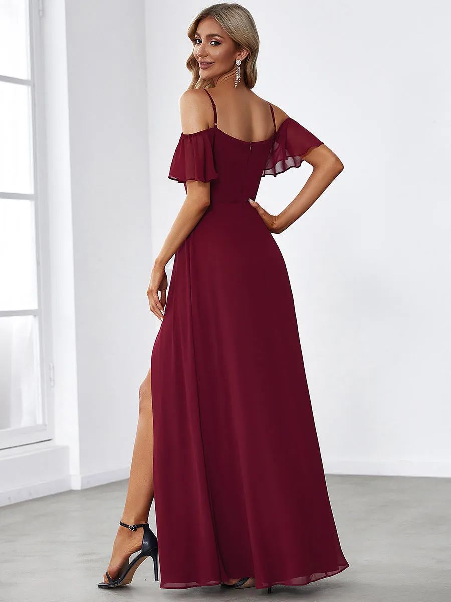 DOROTHY OFF-SHOULDER SPLIT V-NECK EVENING DRESS