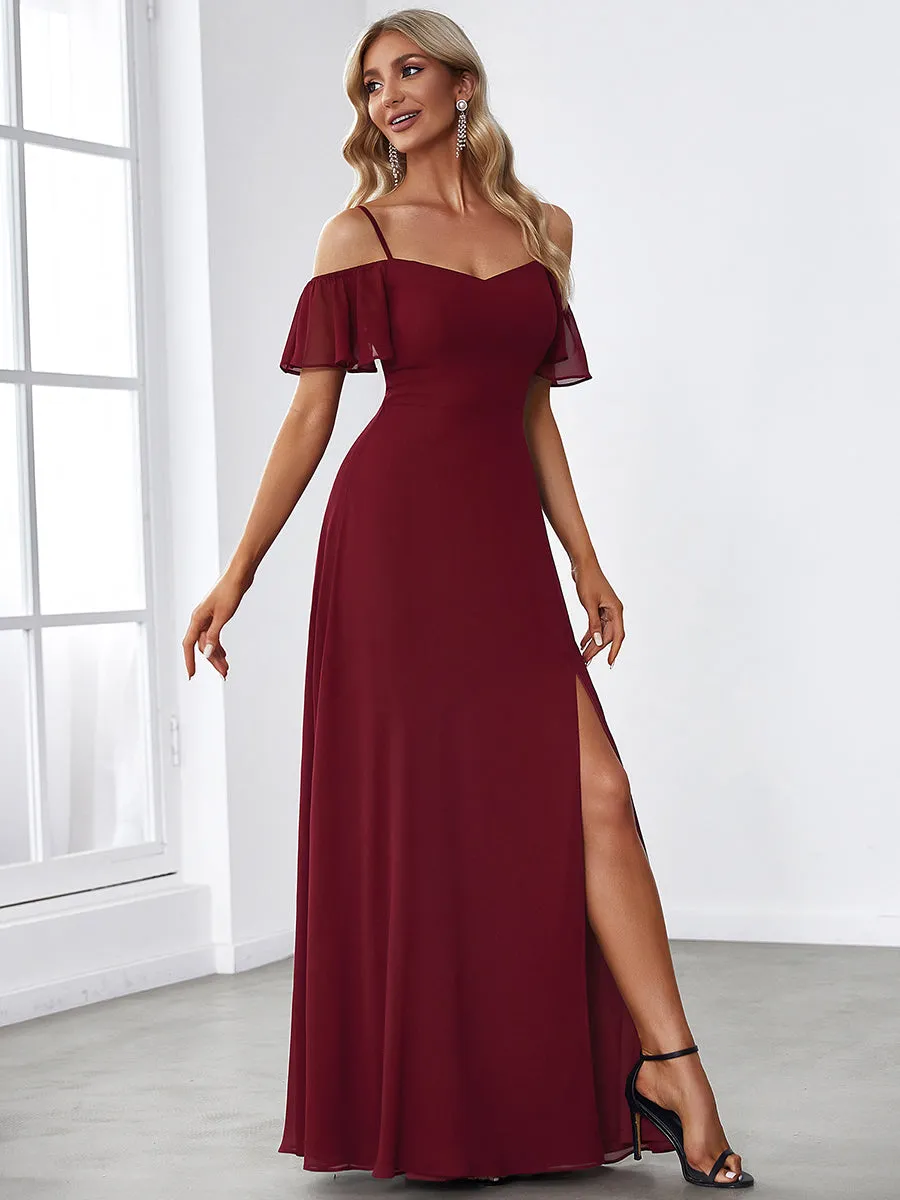 DOROTHY OFF-SHOULDER SPLIT V-NECK EVENING DRESS