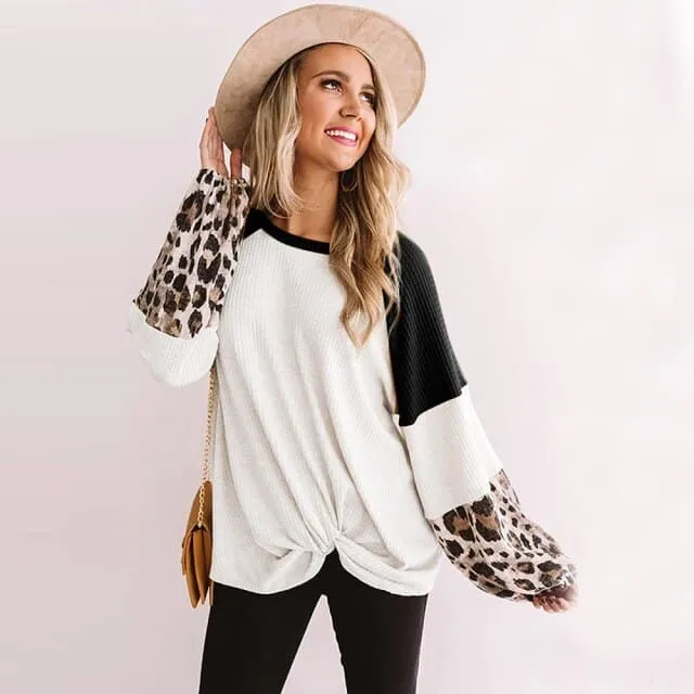 DressBetty - Leopard Patchwork Sweatshirt Woman Casual Loose Long Sleeve O-Neck Aesthetic Streetwear Fashion Autumn Pullover Elegant Clothes