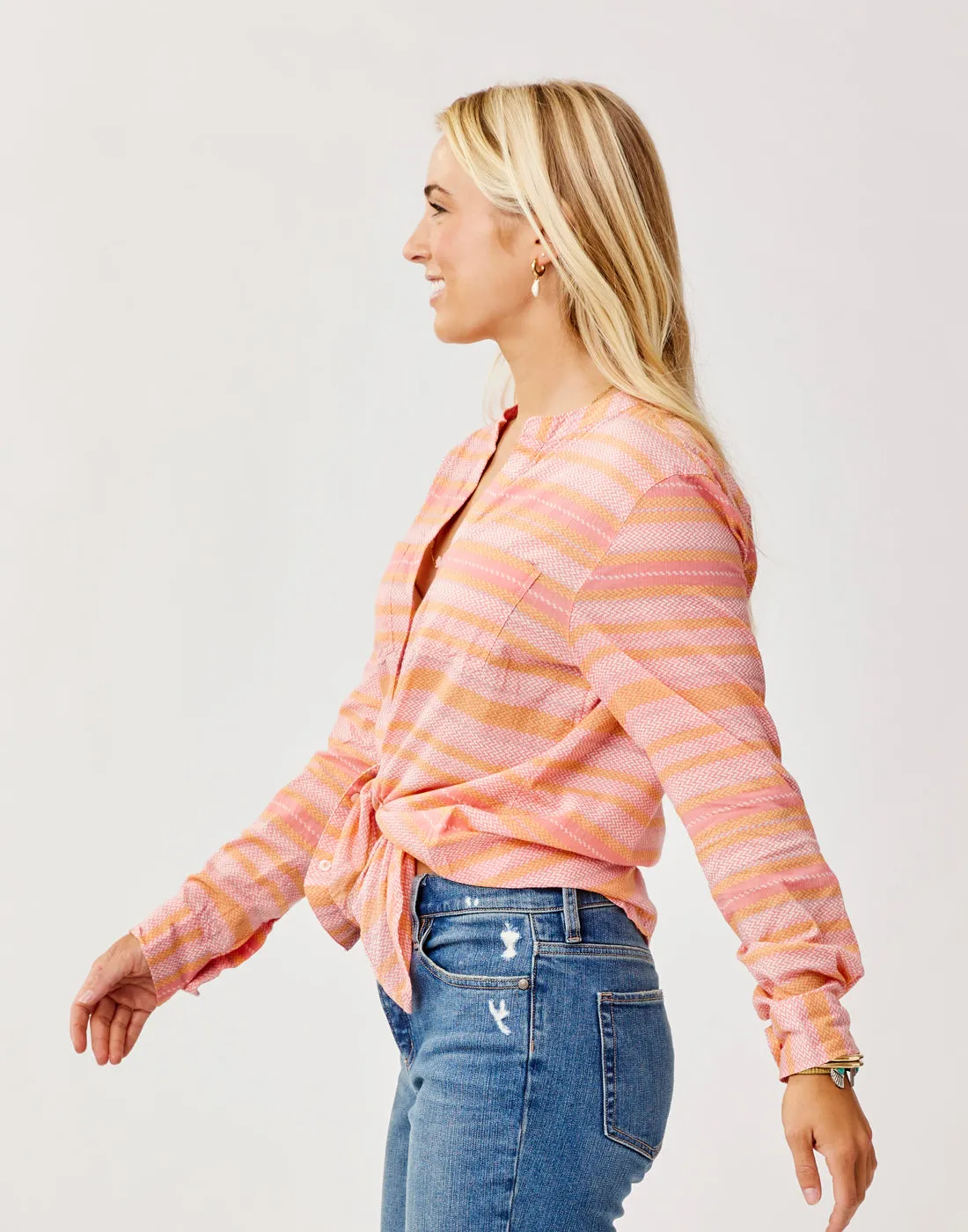 Dylan Gauze Tunic: Grapefruit Block Stripe