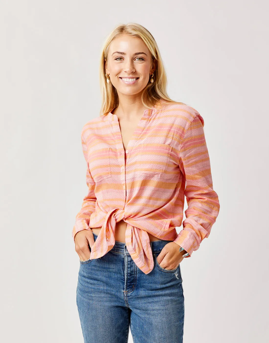 Dylan Gauze Tunic: Grapefruit Block Stripe