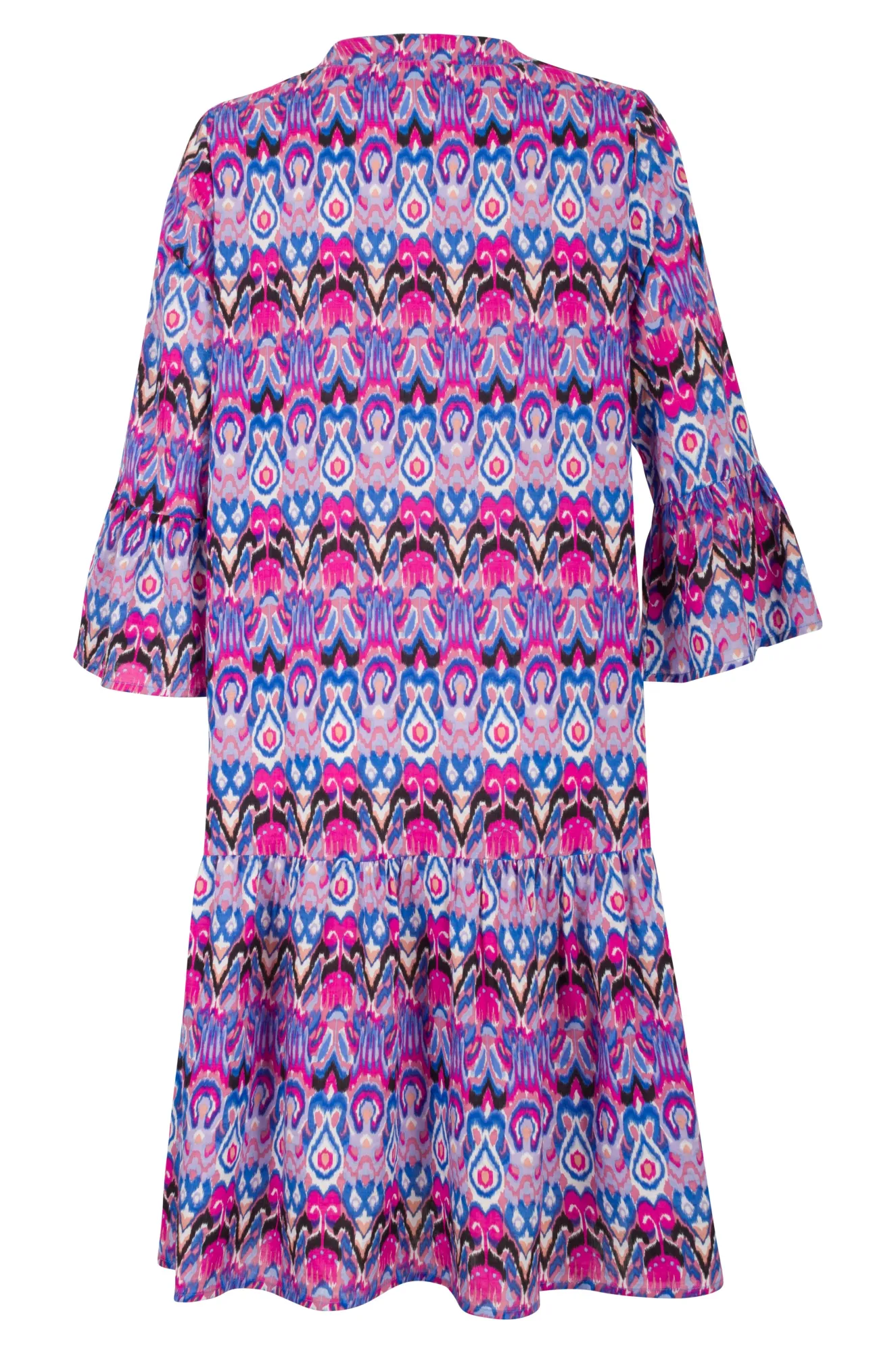 Flutter sleeve Cotton Blend Dress | Pink Blue Aztec | 6544AR