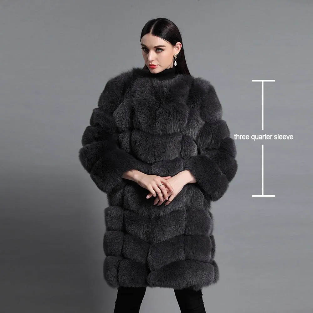 FUR STORY Women's Natural Fur Coat Winter Super Warm Coats Plus Size Long Coats Real Fox Fur Fur Outwear FS161162