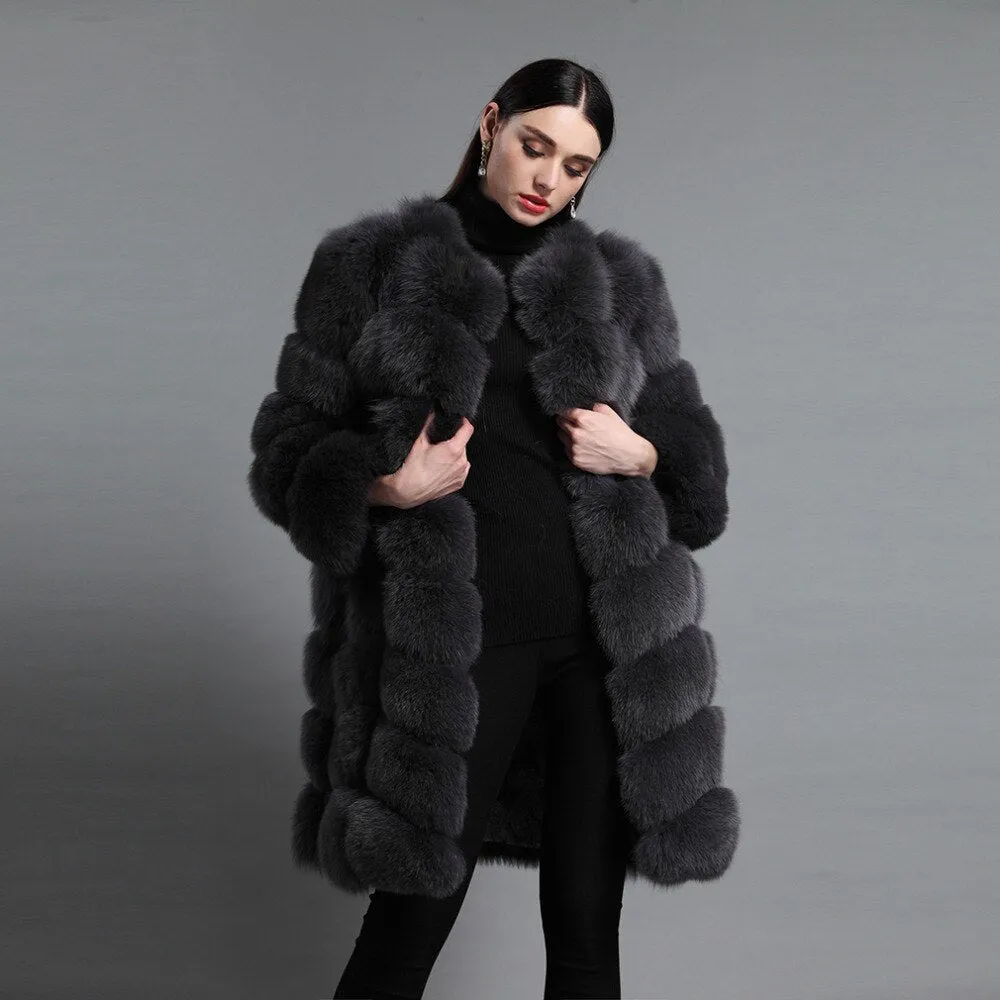 FUR STORY Women's Natural Fur Coat Winter Super Warm Coats Plus Size Long Coats Real Fox Fur Fur Outwear FS161162