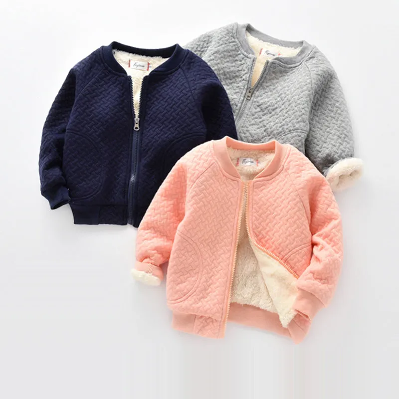 Girls warm jacket leisure jacket plus velvet spring children's wear cotton shirt late autumn outwear